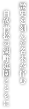 歴史を刻んだ名木が佇む 白砂青松の湖畔庭園とともに